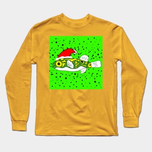 Puffer Fish in Santa Hat Long Sleeve T-Shirt
